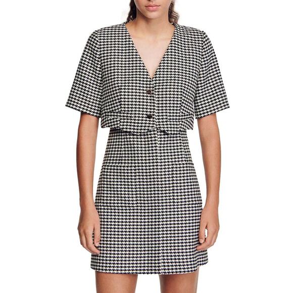Sandro 'Charlotte' Black Acrylic Layered Houndstooth Tweed Dress Size 2 - Picture 1 of 5